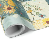 Blaue Gelbe Grüne Patchwork-Quadrate Gingham Cotta Geschenkpapier (Rolleneckpunkt)