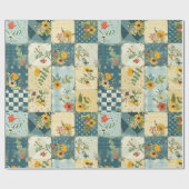 Blaue Gelbe Grüne Patchwork-Quadrate Gingham Cotta Geschenkpapier (Flach)