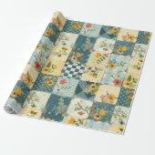 Blaue Gelbe Grüne Patchwork-Quadrate Gingham Cotta Geschenkpapier (Ungerollt)