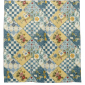 Blaue Gelbe Grüne Patchworkdecke Blumen Retro Duschvorhang (Vorderseite)