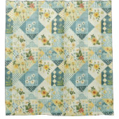 Blaue Gelbe Grüne Patchworkdecke Blumen Retro Duschvorhang (Vorderseite)
