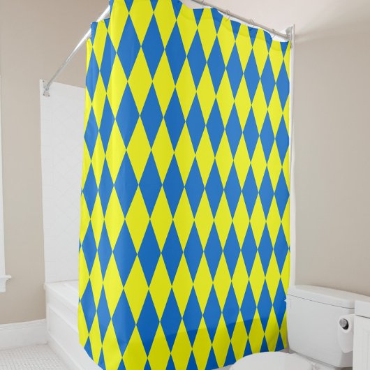 Blaue Gelbe Harlekin Karo-Design Duschvorhang