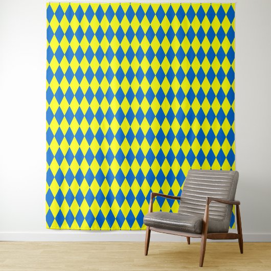 Blaue Gelbe Harlekin Karo-Design Wandteppich