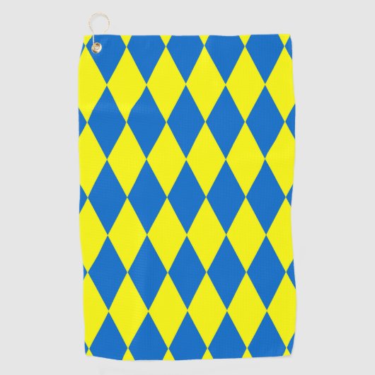 Blaue Gelbe Harlekin Karomuster Design Golfhandtuch (Vorderseite)