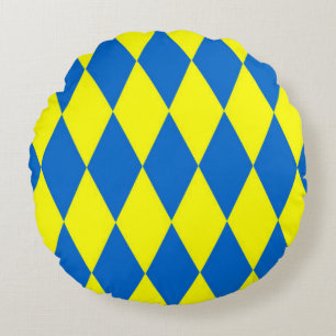 Blaue Gelbe Harlekin Karomuster Design  Rundes Kissen