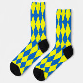 Blaue Gelbe Harlekin Karomuster Design Socken (Linkes Detail)