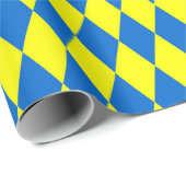 Blaue Gelbe Harlekin Karomuster  Geschenkpapier (Rolleneckpunkt)