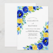Blaue Gelbe Hochzeitsblumen Einladung (Vorne/Hinten)