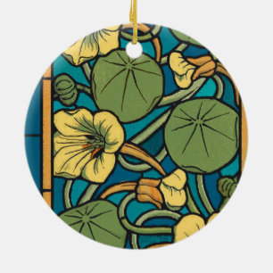 Blaue Gelbe Kapuzinerkresse-Blume Nouveau-Muster Keramikornament