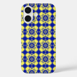 Blaue Gelbe Karo Argyle-Muster iPhone 16 Hülle