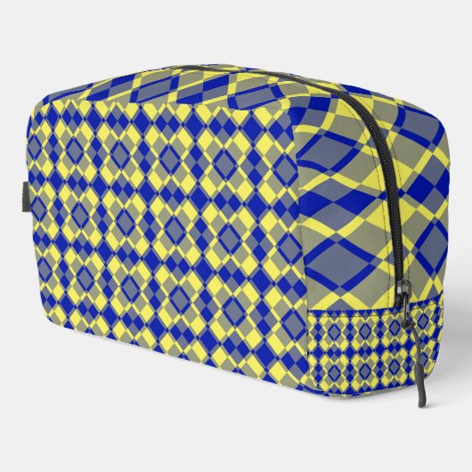 Blaue gelbe Karo-Argyle-Muster-Kulturtasche Waschbeutel (Rechte Ecke)