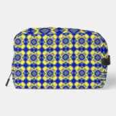 Blaue gelbe Karo-Argyle-Muster-Kulturtasche Waschbeutel (Rückseite)