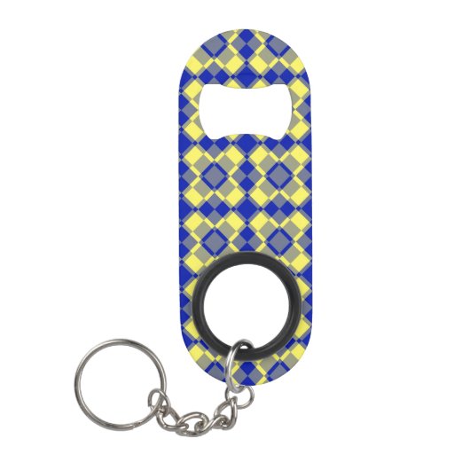 Blaue Gelbe Karo-Argyle-Muster Mini Flaschenöffner (Vorderseite)