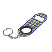 Blaue Gelbe Karo-Argyle-Muster Mini Flaschenöffner (Vorderseite Schrägansicht)
