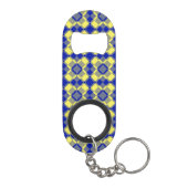 Blaue Gelbe Karo-Argyle-Muster Mini Flaschenöffner (Rückseite)