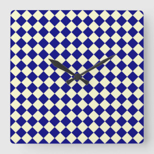 Blaue Gelbe Karo-Diamant-Muster Quadratische Wanduhr