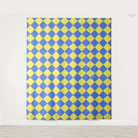 Blaue Gelbe Karo-Diamant-Muster  Wandteppich (Vorderseite)