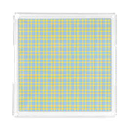 Blaue Gelbe Karo-Muster Acryl Tablett
