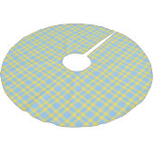 Blaue Gelbe Karo-Muster Polyester Weihnachtsbaumdecke (Schrägansicht)