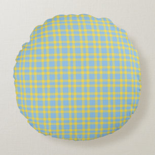 Blaue Gelbe Karo-Muster Rundes Kissen