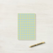 Blaue Gelbe Karomuster Post-it Klebezettel (Auf Schreibtisch)