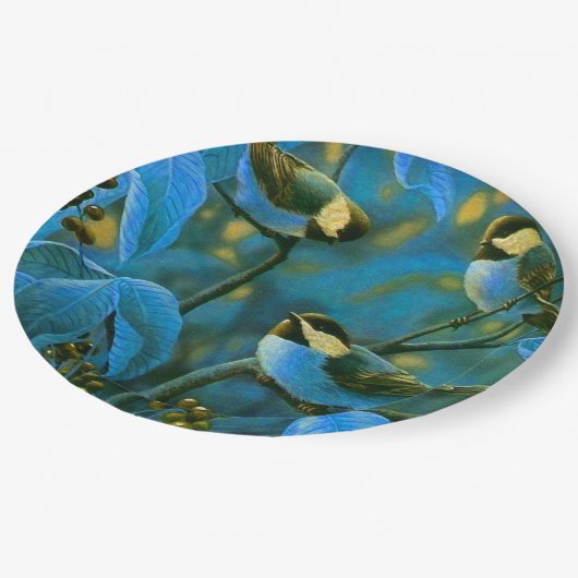 Blaue Gelbe Kleine Pappteller (Schrägansicht)