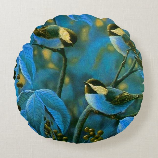 Blaue Gelbe Kleine Rundes Kissen (Vorderseite)