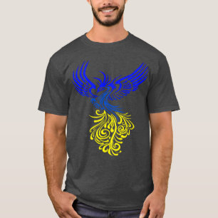 Blaue gelbe künstlerische Phoenix-Illustration T-Shirt