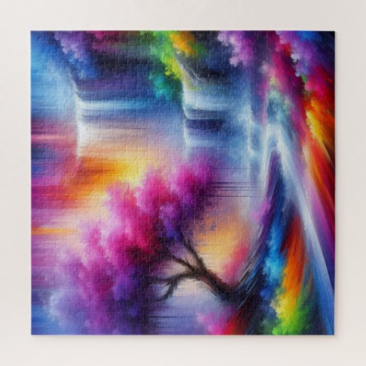 Blaue gelbe Landschaft AI Generierte Kunst Puzzle (Vertikal)