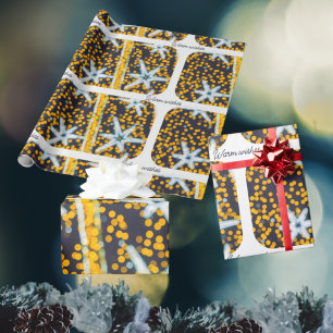 Blaue gelbe leuchtende Weihnachtssterne Geschenkpapier