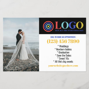 Blaue Gelbe Logo-Fotos-Promo-Kleingewerbe Flyer