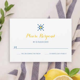 Blaue Gelbe Mittelmeer-Fliesen-Icon-Hochzeit RSVP Karte