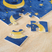 Blaue Gelbe Monde Sterne Nachthimmel Puzzle (Seite)
