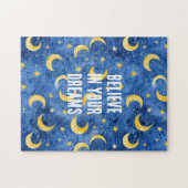 Blaue Gelbe Monde Sterne Nachthimmel Puzzle (Horizontal)