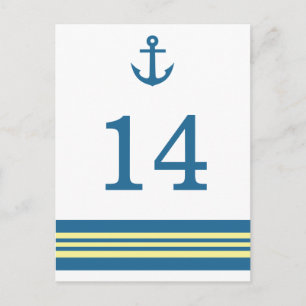 Blaue Gelbe Nautische Anker-Tischnummer Postkarte