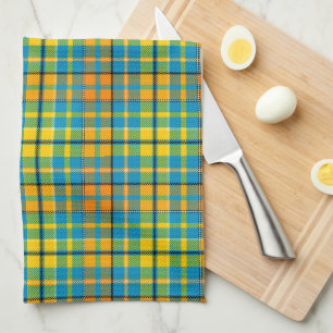 Blaue Gelbe Orange Karierte Tartan-Design Geschirrtuch