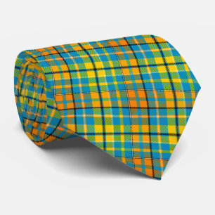 Blaue Gelbe Orange Karierte Tartan-Design  Krawatte