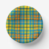 Blaue Gelbe Orange Karierte Tartan-Design Pappteller (Vorderseite)