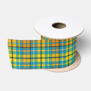 Blaue Gelbe Orange Karierte Tartan-Design Satinband
