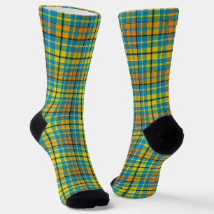 Blaue Gelbe Orange Karierte Tartan-Design  Socken
