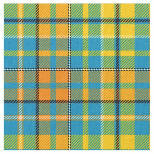 Blaue Gelbe Orange Karierte Tartan-Design Stoff (Nahaufnahme)
