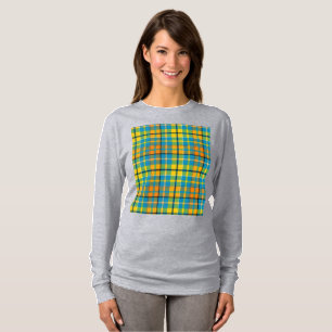 Blaue Gelbe Orange Karierte Tartan-Design  T-Shirt