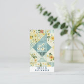 Blaue Gelbe Patchwork-Quilt-Handmade-Kleidung Visitenkarte (Stehend Vorderseite)