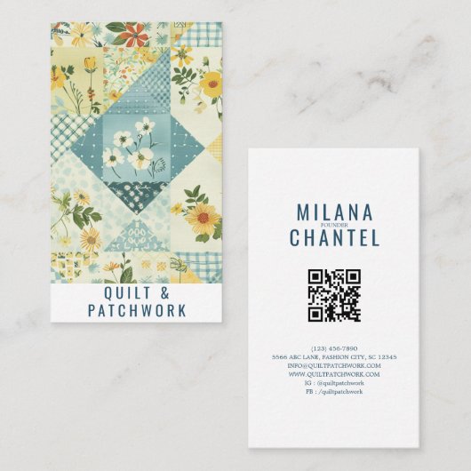 Blaue Gelbe Patchwork-Quilt-Handmade-Kleidung Visitenkarte (Vorne/Hinten)