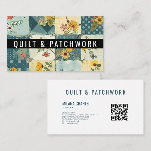 Blaue Gelbe Patchwork-Quilt-Handmade-Kleidung Visitenkarte (Vorne/Hinten)