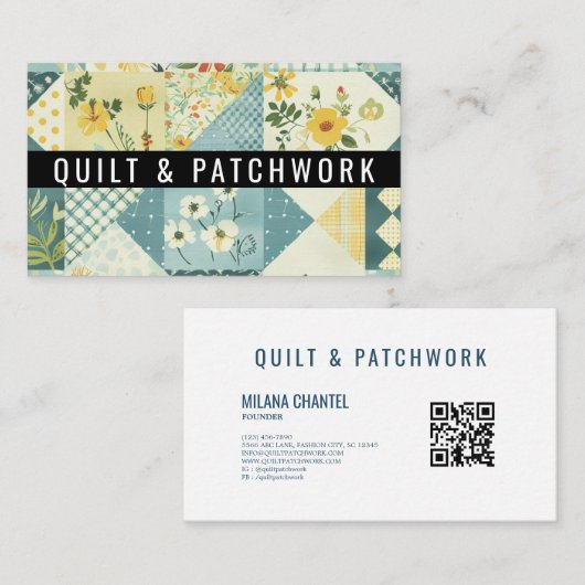 Blaue Gelbe Patchwork-Quilt-Handmade-Kleidung Visitenkarte (Vorne/Hinten)