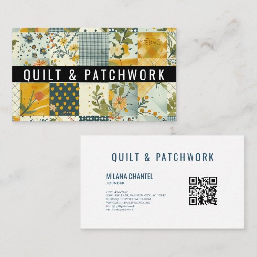 Blaue Gelbe Patchwork-Quilt-Handmade-Kleidung Visitenkarte (Vorne/Hinten)