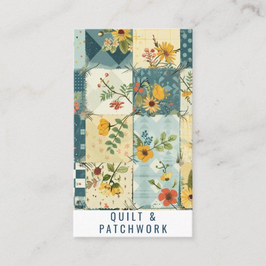 Blaue Gelbe Patchwork-Quilt-Handmade-Kleidung Visitenkarte (Vorderseite)
