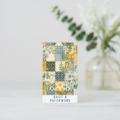 Blaue Gelbe Patchwork-Quilt-Handmade-Kleidung  Visitenkarte (Stehend Vorderseite)