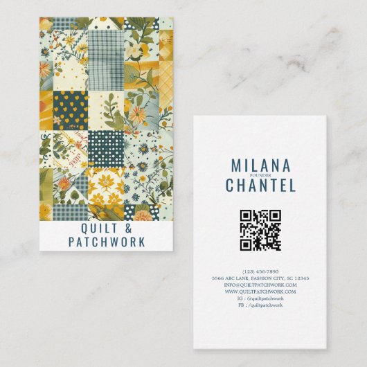 Blaue Gelbe Patchwork-Quilt-Handmade-Kleidung  Visitenkarte (Vorne/Hinten)